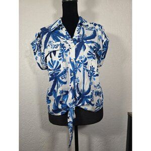Panama Jack Tropical Cropped Front Tie Button Down Top Size Small